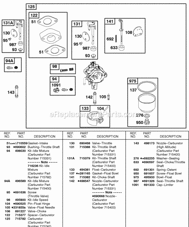 Briggs & Stratton 235432-0540-E9 Engine Carburetor Diagram