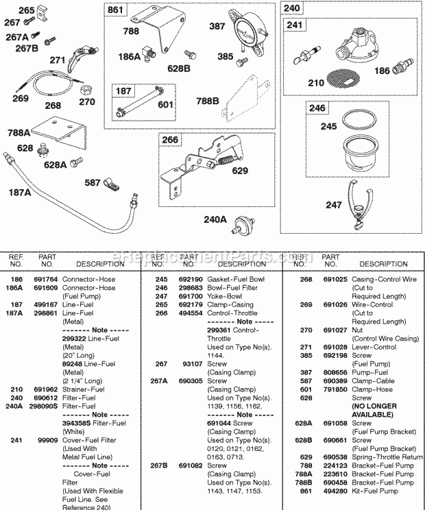 Briggs & Stratton 243431-0132-99 Engine Fuel Filter Fuel Pump Fuel Line Diagram