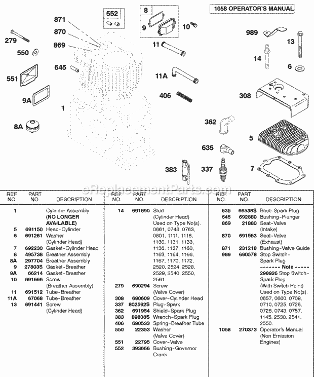 Briggs and Stratton 243431-0150-99 Engine Cylinder Head Breather Diagram