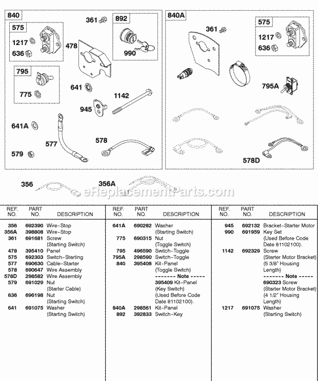 Briggs and Stratton 243431-0172-99 Engine Starter Panel Kits Diagram