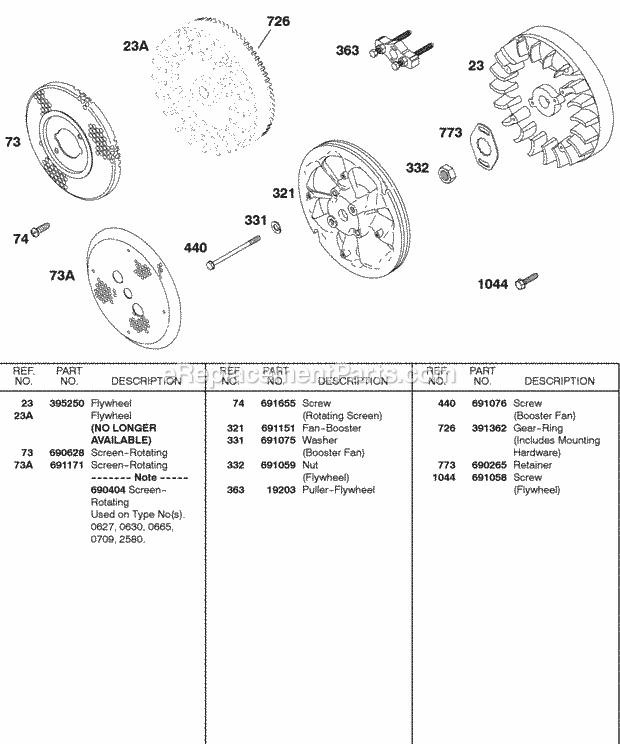Briggs and Stratton 243431-0528-99 Engine Flywheel Rotating Screen Diagram