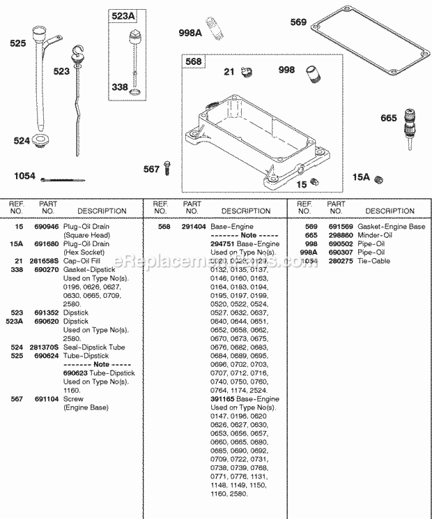Briggs and Stratton 243431-0610-99 Engine Engine Base Dipstick Diagram
