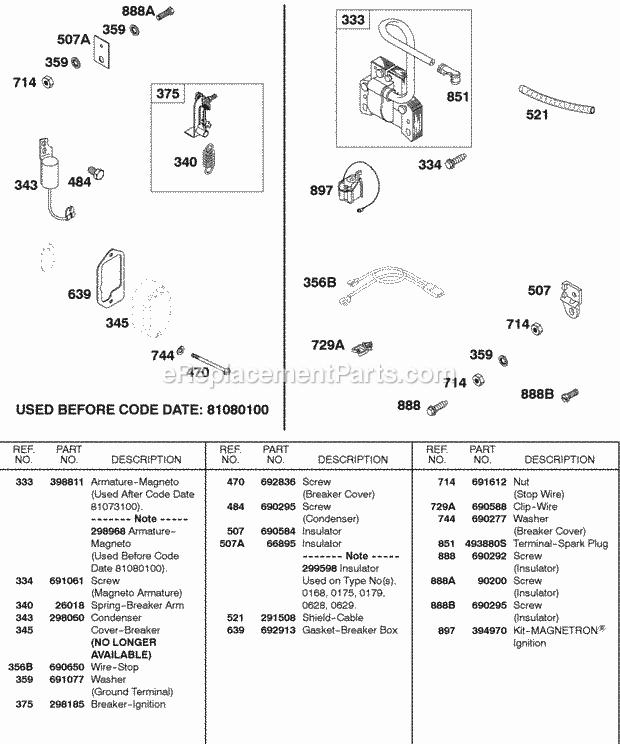 Briggs and Stratton 243431-0793-99 Engine Ignition Breaker Magneto Armature Diagram