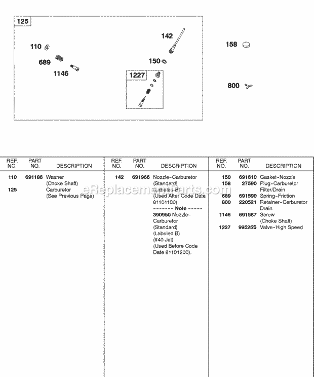 Briggs and Stratton 243431-0793-99 Engine Carburetor Parts Nozzle High Speed Valve Diagram