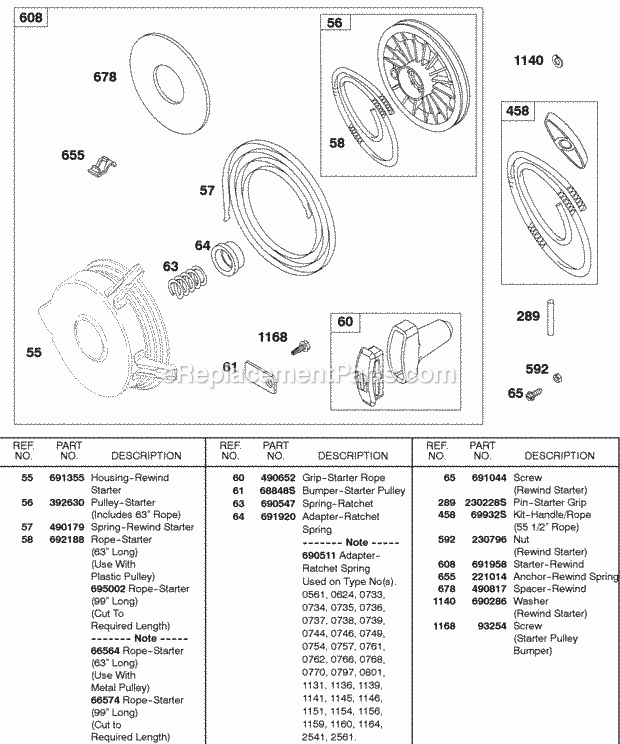 Briggs and Stratton 243432-1164-01 Engine Rewind Starter Diagram