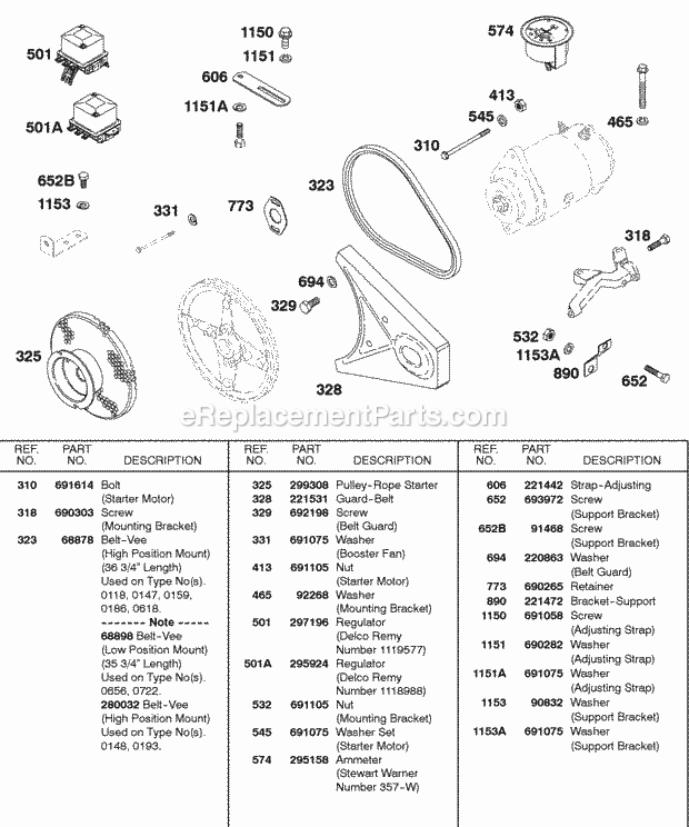 Briggs and Stratton 243436-1163-01 Engine Regulator V-Belt Bracket Diagram