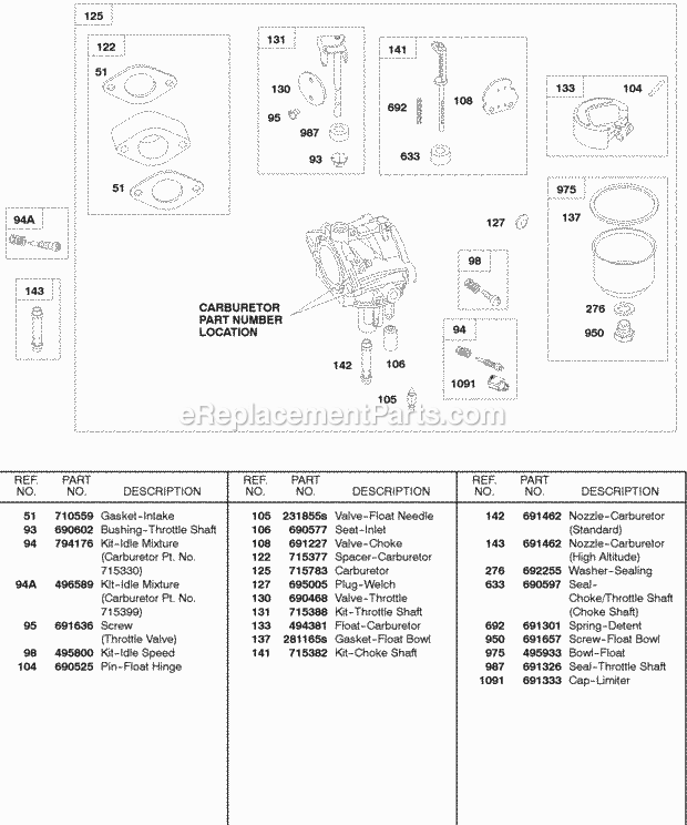 Briggs and Stratton 245430-0299-E1 Engine Carburetor Diagram