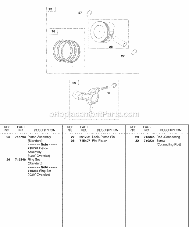 Briggs and Stratton 245437-0276-E1 Engine PistonRingsConnecting Rod Diagram
