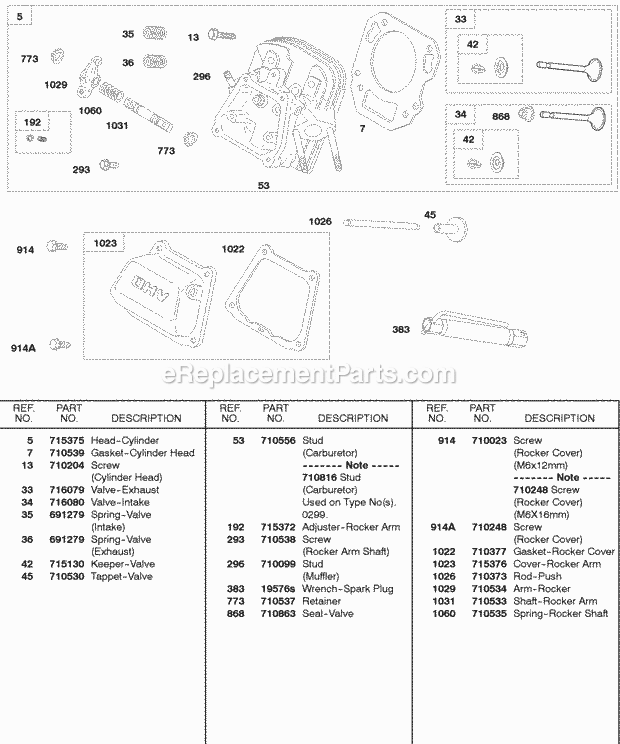 Briggs and Stratton 245437-0556-E1 Engine Cylinder Head Rocker Cover Diagram