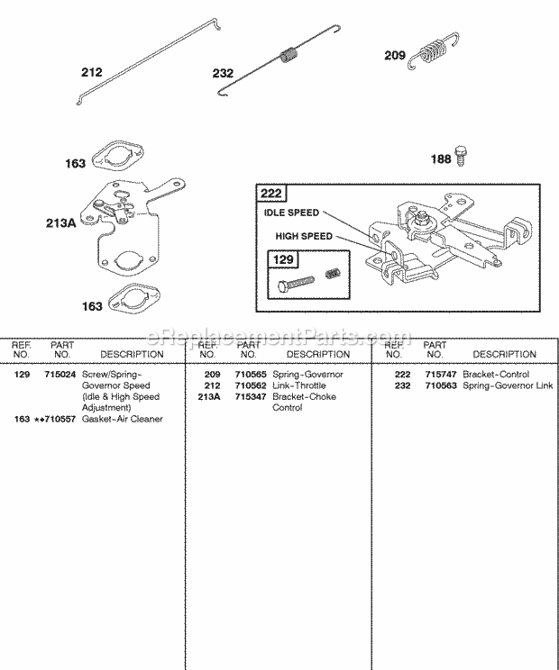 Briggs and Stratton 247432-0113-E1 Engine Controls Governor Spring Diagram