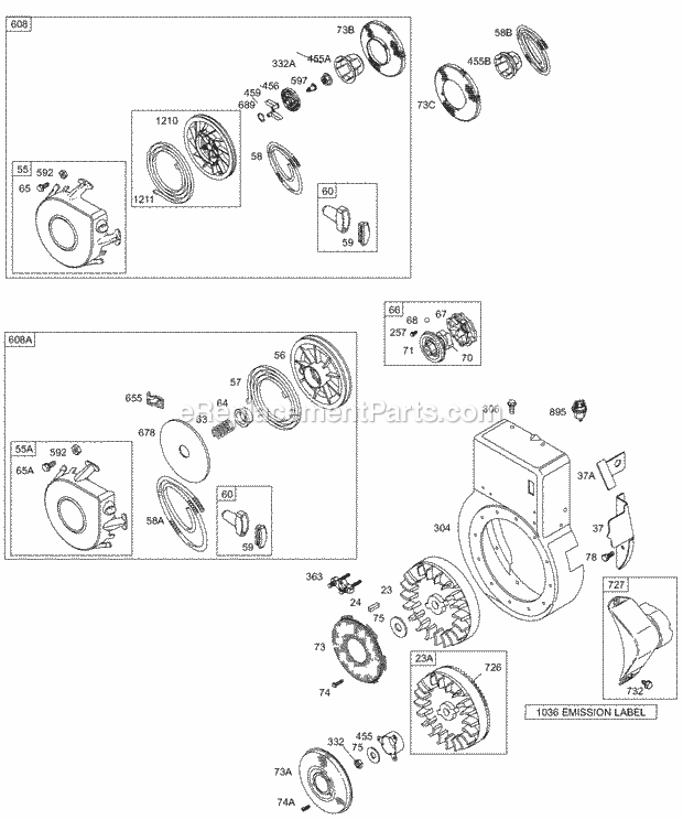 Briggs and Stratton 250417-0172-01 Engine Blower HousingShrouds Flywheel Rewind Diagram