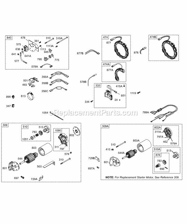 Briggs and Stratton 250417-1003-E1 Engine Alternator Electric Starter Gear Reducer Diagram