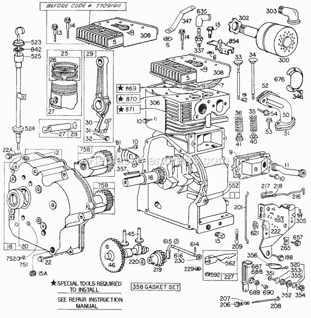 Briggs and Stratton 251411-0148-99 Engine CylinderCrankcasePiston Diagram