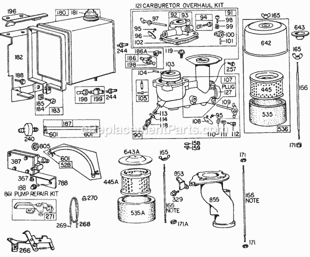 Briggs and Stratton 251417-0184-99 Engine CarburetorFuelAir Cleaner Diagram