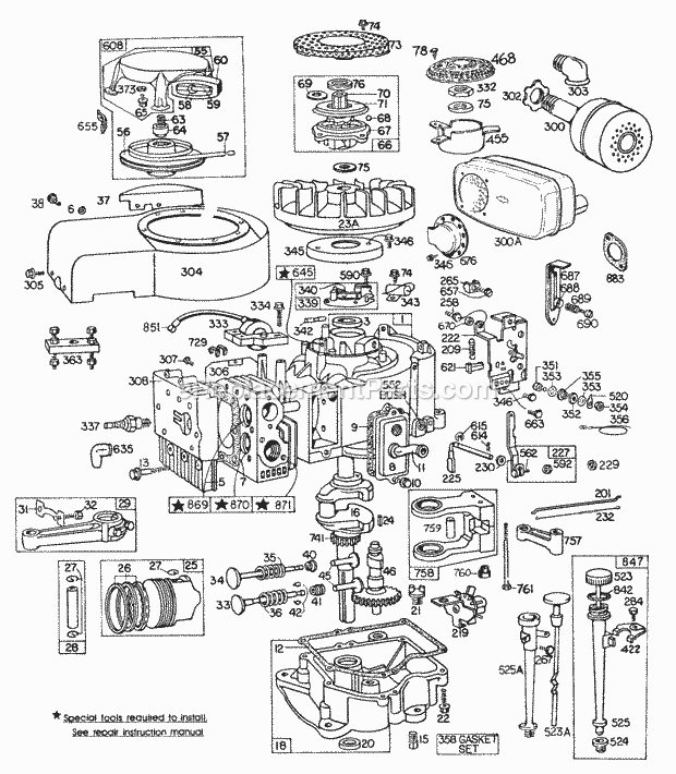 Briggs and Stratton 251707-0147-99 Engine CylSumpPistonRewindOil Diagram