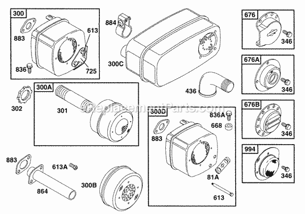 Briggs and Stratton 252412-0702-01 Engine Muffler Grps Diagram