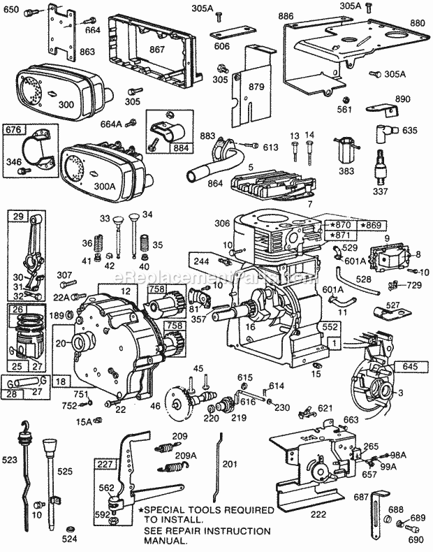 Briggs and Stratton 253417-0632-99 Engine CylCrankcasePistonMuffler Diagram