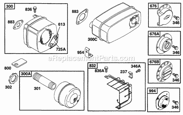 Briggs and Stratton 253702-0015-01 Engine Muffler Group Diagram