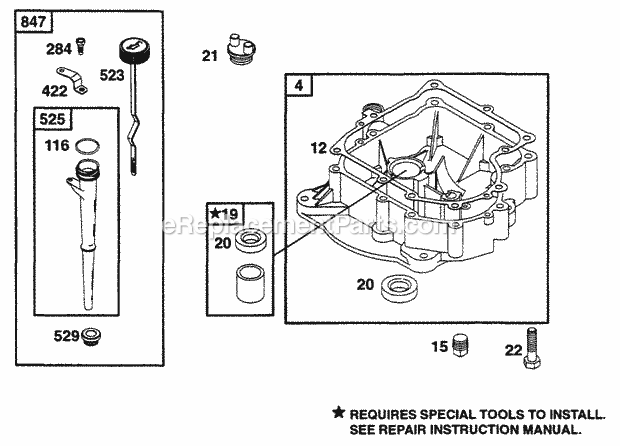 Briggs and Stratton 253702-0015-01 Engine Oil Fill Sump Diagram