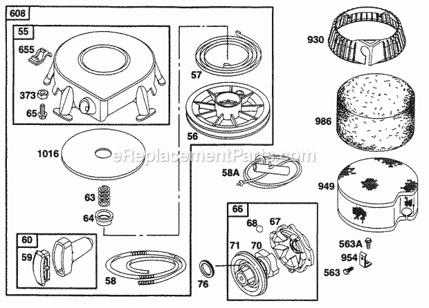 Briggs and Stratton 253702-0015-01 Engine Rewind Starter Diagram