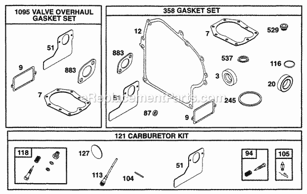 Briggs and Stratton 253702-0015-02 Engine Gasket Sets Diagram