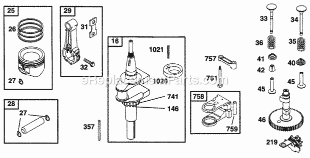 Briggs and Stratton 253702-0016-02 Engine Piston Grp Crankshaft Cam Diagram