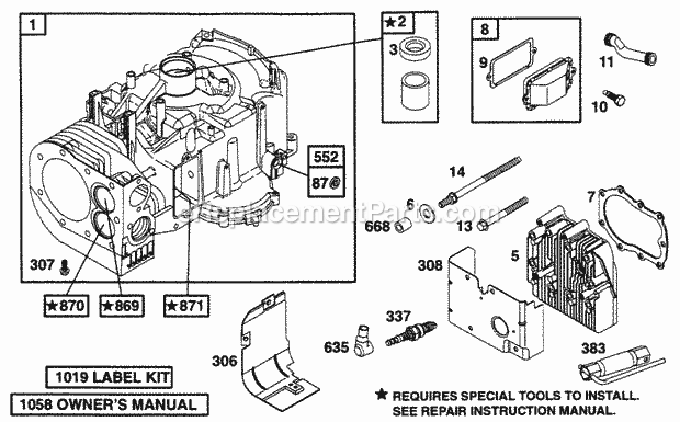 Briggs and Stratton 253707-0167-01 Engine Cylinder Head Diagram