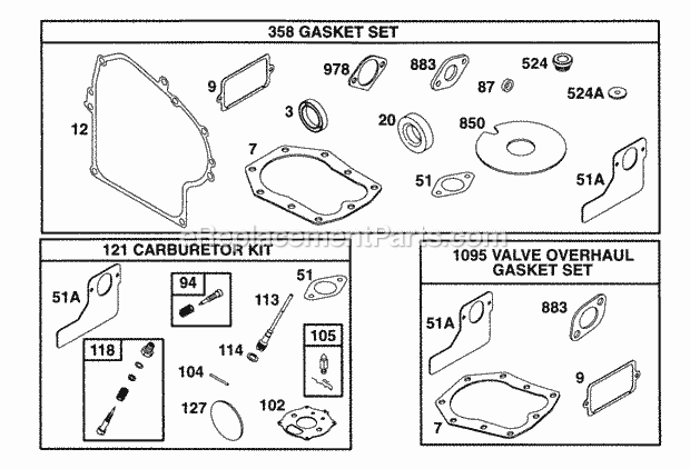 Briggs & Stratton 254412-0578-01 Engine Gasket Set Diagram