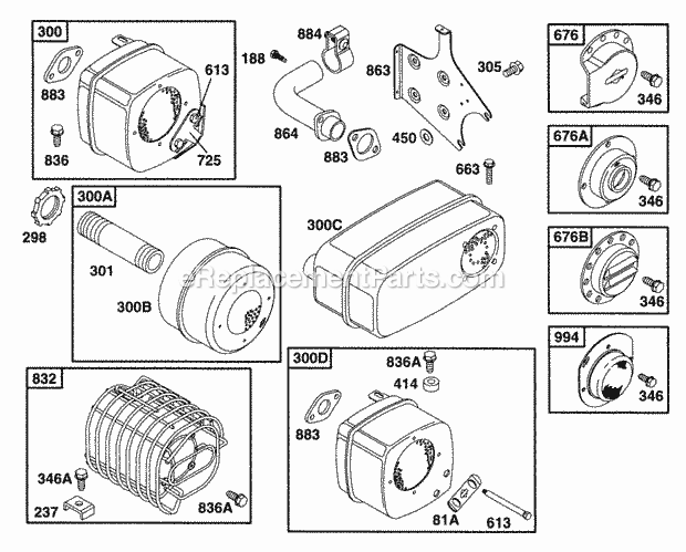 Briggs and Stratton 254412-1578-01 Engine Muffler Grps Diagram