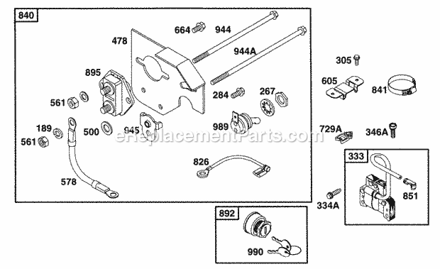 Briggs and Stratton 254412-1578-01 Engine Starter Panel Kit Diagram