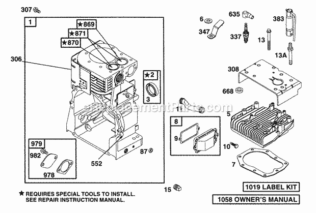 Briggs and Stratton 254412-1578-01 Engine Cylinder Head Diagram