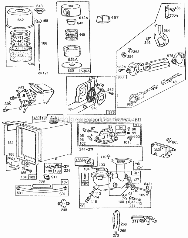 Briggs & Stratton 254422-0126-99 Engine CarbACFuel TankPrimer Diagram