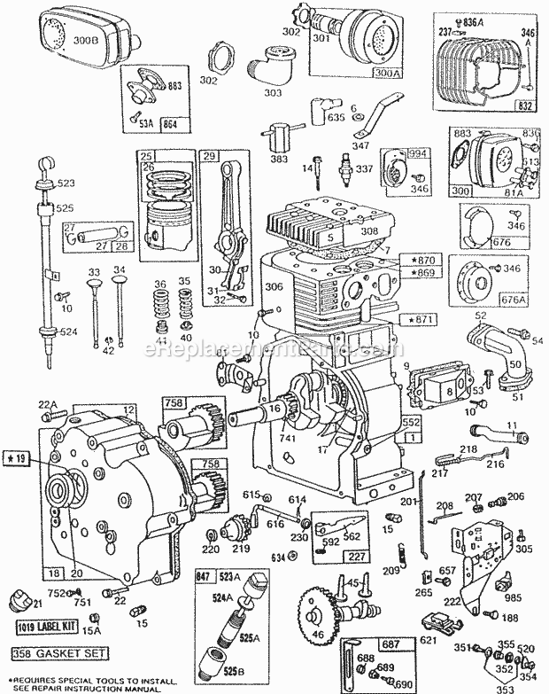 Briggs & Stratton 254422-0126-99 Engine CylinderMufflersPiston Grp Diagram