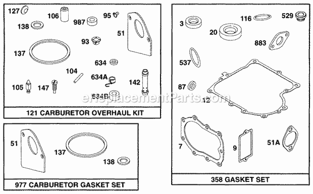 Briggs and Stratton 254707-0101-01 Engine Gasket Sets Diagram