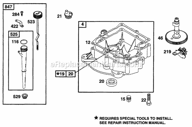 Briggs & Stratton 254707-0115-01 Engine Oil Fill Sump Diagram