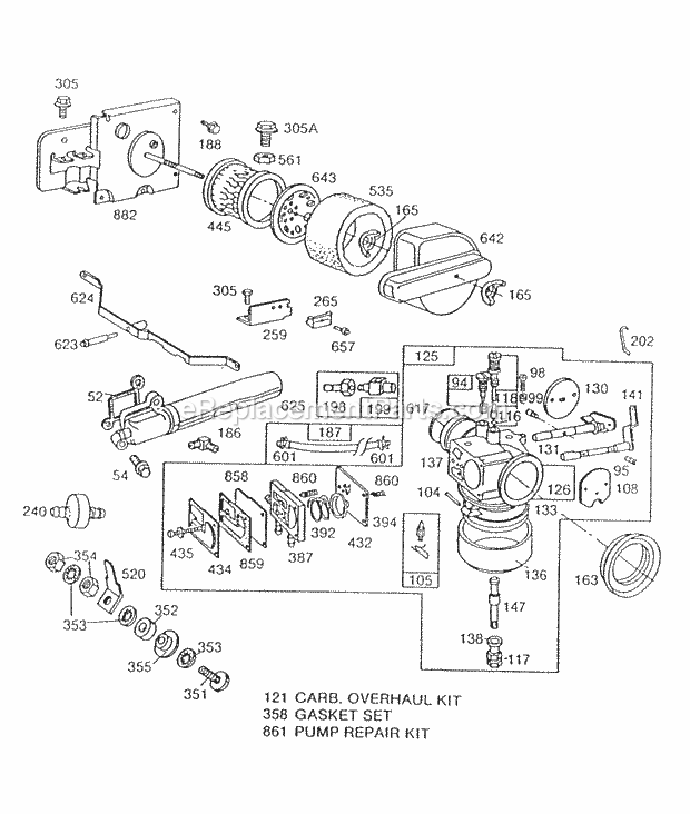 Briggs and Stratton 255426-0134-01 Engine Carburetor Air Cleaner Diagram