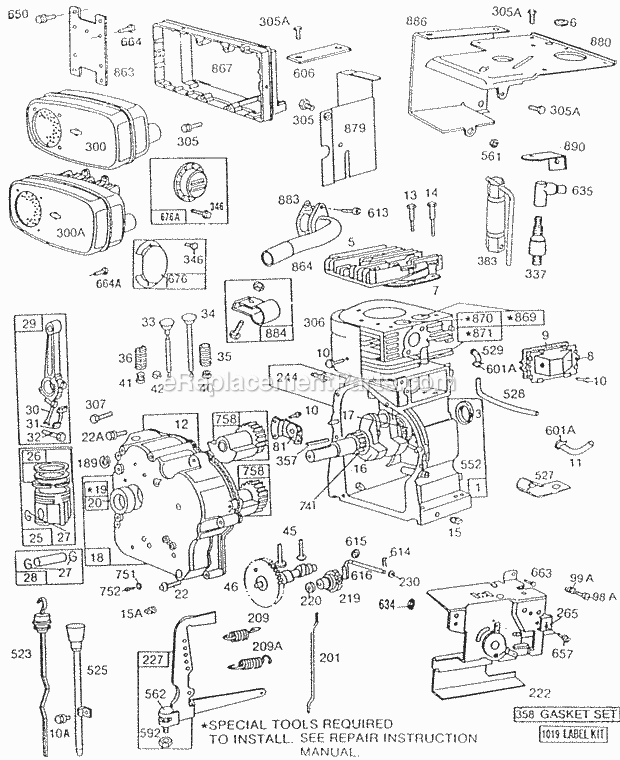 Briggs and Stratton 255426-0134-01 Engine CylinderMufflersOil Fill Diagram