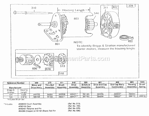 Briggs and Stratton 255426-0134-01 Engine Electric Starter And Chart Diagram