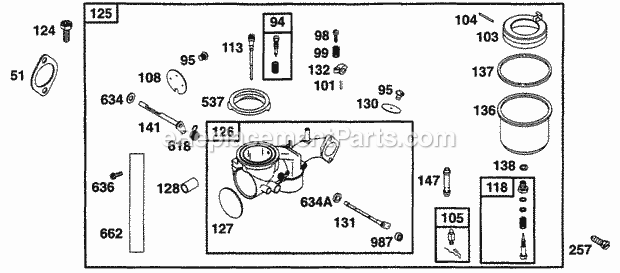 Briggs and Stratton 255702-0117-01 Engine Carburetor Assy Diagram