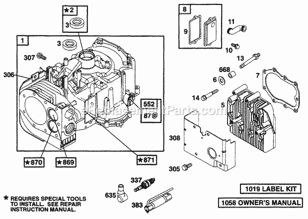 Briggs and Stratton 255702-0117-01 Engine Cylinder Head Diagram