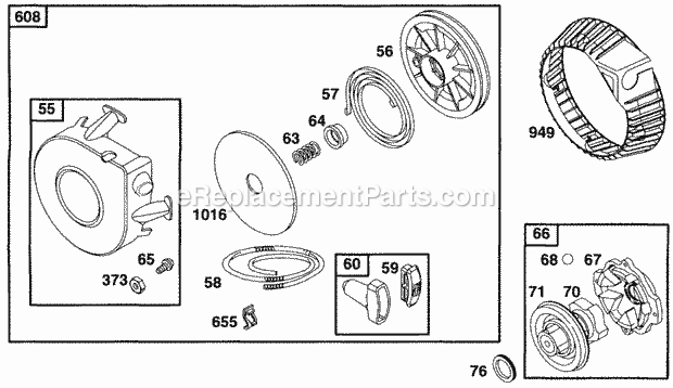 Briggs and Stratton 255707-0101-01 Engine Rewind Starter Diagram