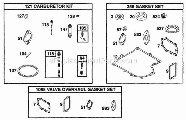 Briggs and Stratton 255707-0109-01 Engine Gasket Sets Diagram