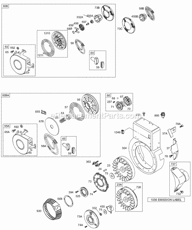 Briggs and Stratton 256412-0111-01 Engine Blower HousingShrouds Flywheel Rewind Diagram