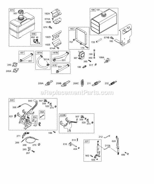 Briggs and Stratton 256412-0111-01 Engine Controls Fuel Tank Governor Springs Diagram