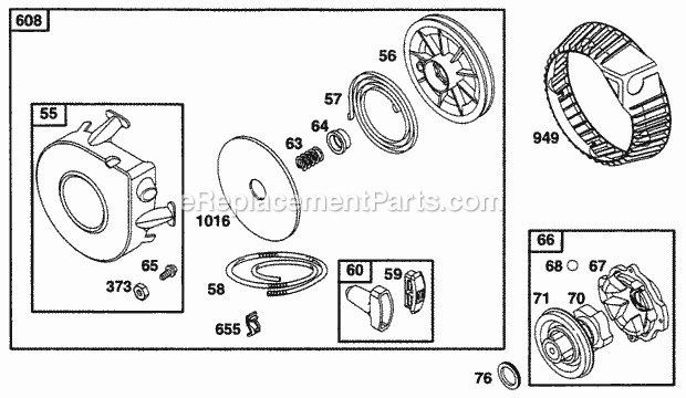 Briggs and Stratton 256702-0100-01 Engine Rewind Starter Diagram