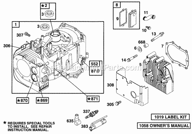 Briggs and Stratton 256702-0100-01 Engine Cylinder Head Diagram