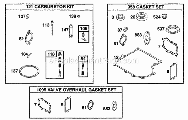 Briggs and Stratton 256702-0111-01 Engine Gasket Sets Diagram