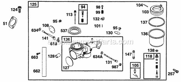 Briggs and Stratton 256707-0123-01 Engine Carburetor Assy Diagram