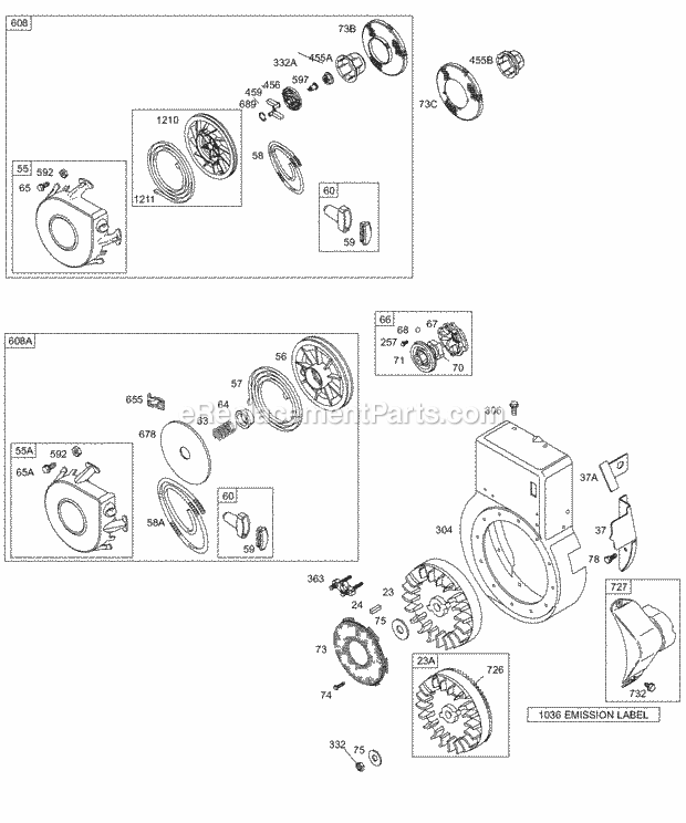 Briggs and Stratton 257412-0100-E1 Engine Blower HousingShrouds Flywheel Rewind Diagram