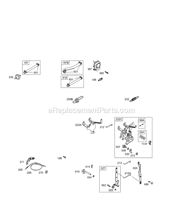 Briggs and Stratton 257412-0115-E1 Engine Controls Fuel Tank Governor Springs Diagram